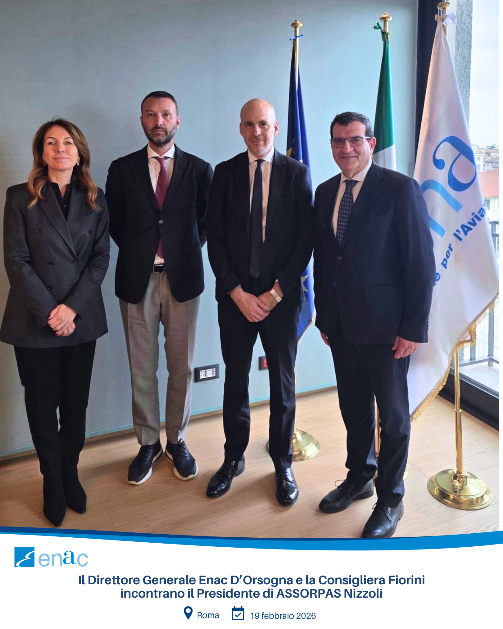 Il Direttore Generale Enac D’Orsogna e la Consigliera Fiorini incontrano il Presidente di ASSORPAS Nizzoli