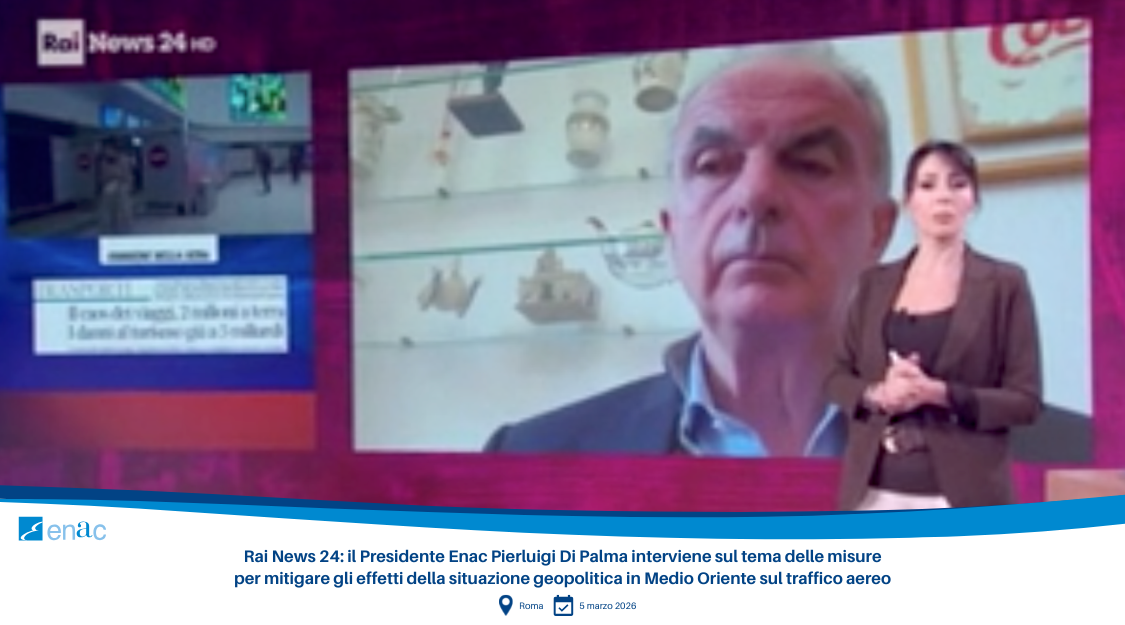 Rai News 24 il Presidente Enac Pierluigi Di Palma interviene sul tema delle misure per mitigare gli effetti della situazione geopolitica in Medio Oriente sul traffico aereo