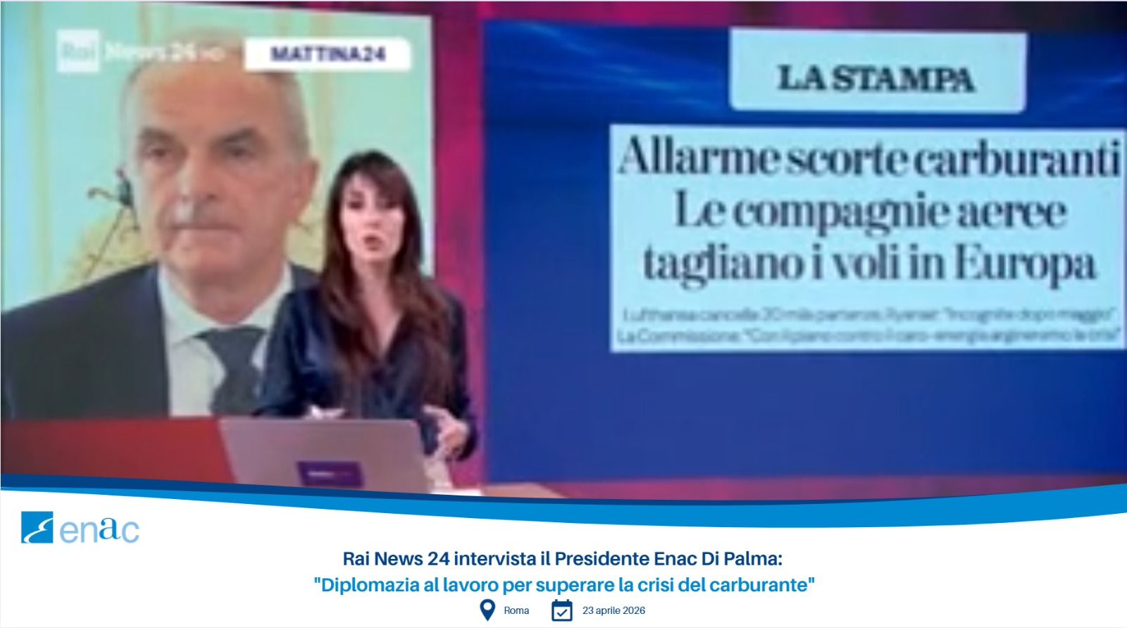 Rai News 24 intervista il Presidente Enac Di Palma: "Diplomazia al lavoro per superare la crisi del carburante"