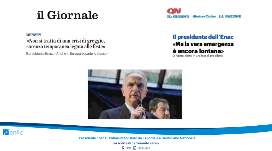 Il Presidente Enac Di Palma intervistato da Il Giornale e Quotidiano Nazionale su scorte di carburante aereo
