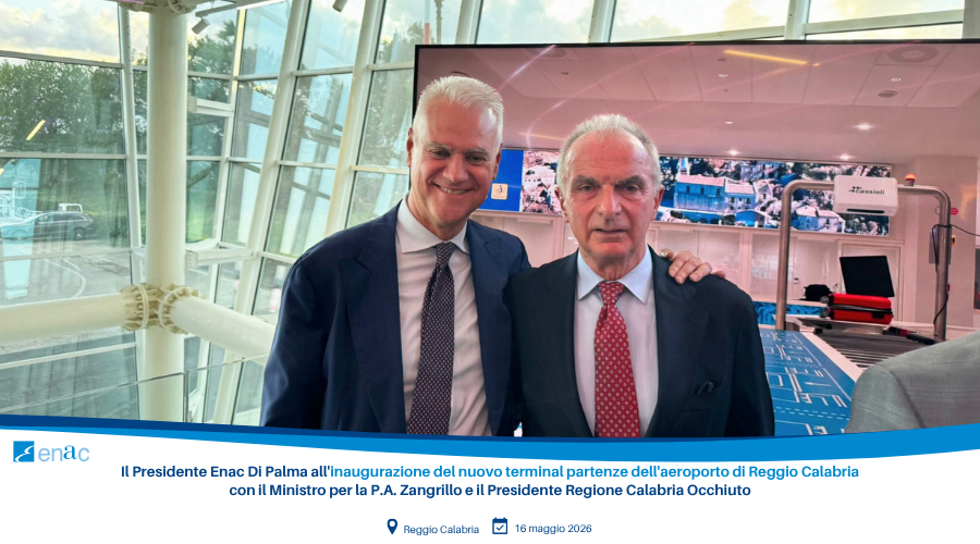 Il Presidente Enac Di Palma all'inaugurazione del nuovo terminal partenze dell'aeroporto di Reggio Calabria con il Ministro per la P.A. Zangrillo e il Presidente Regione Calabria Occhiuto