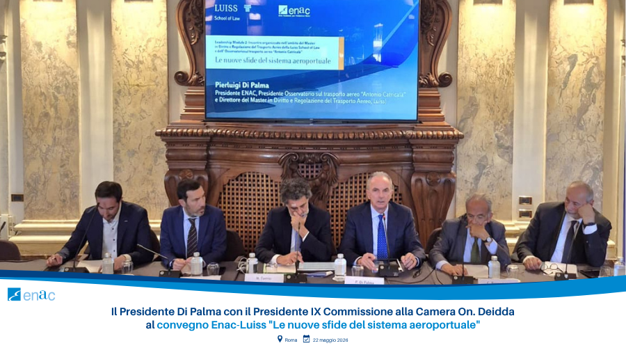 Il Presidente Di Palma con il Presidente IX Commissione alla Camera On. Deidda al convegno Enac-Luiss "Le nuove sfide del sistema aeroportuale"