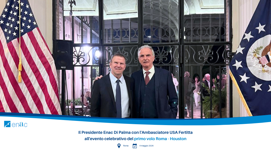Il Presidente Enac Di Palma con l'Ambasciatore USA Fertitta all'evento celebrativo del primo volo Roma - Houston