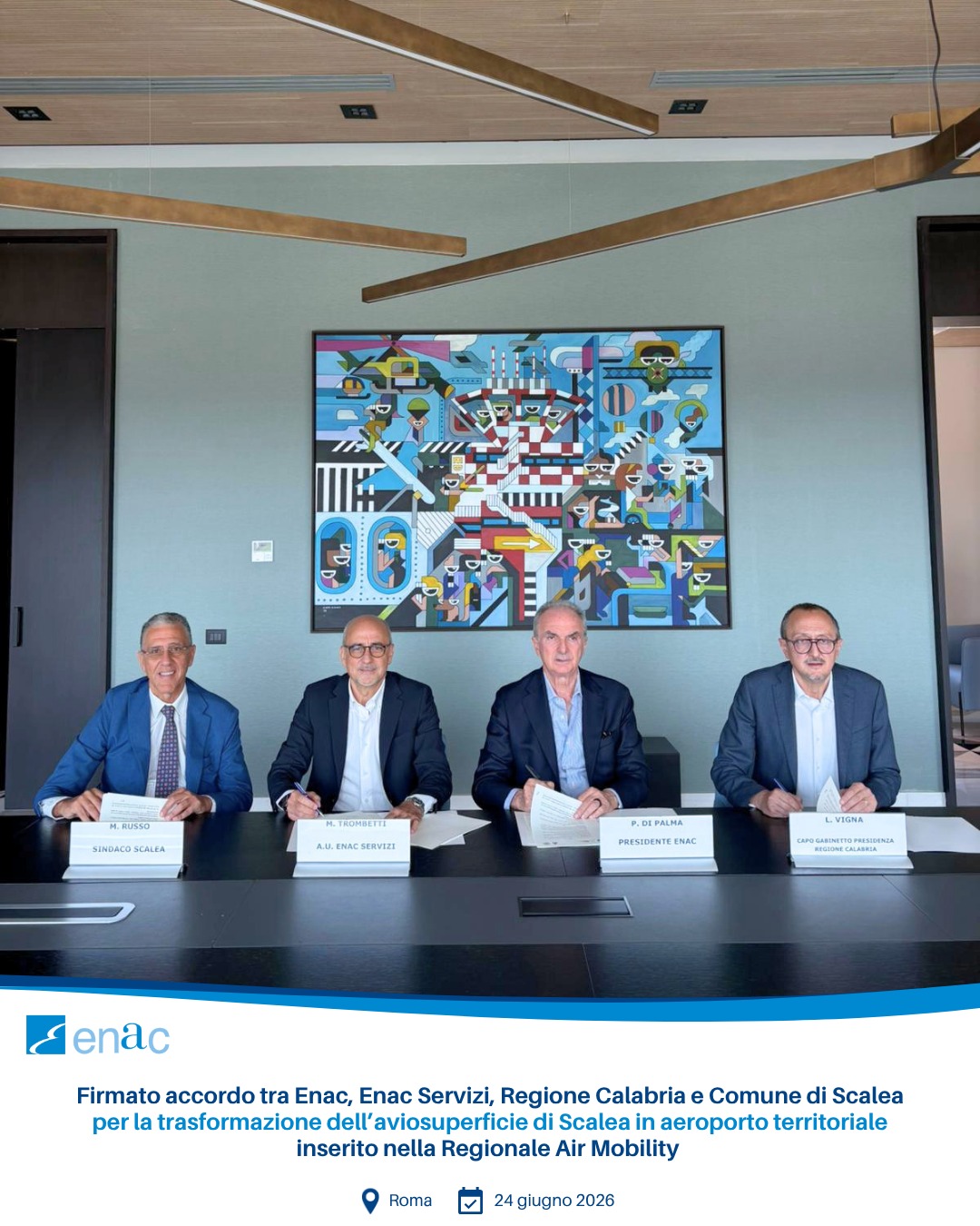 Firmato accordo tra Enac, Enac Servizi, Regione Calabria e Comune di Scalea per la trasformazione dell’aviosuperficie di Scalea in aeroporto territoriale inserito nella Regionale Air Mobility