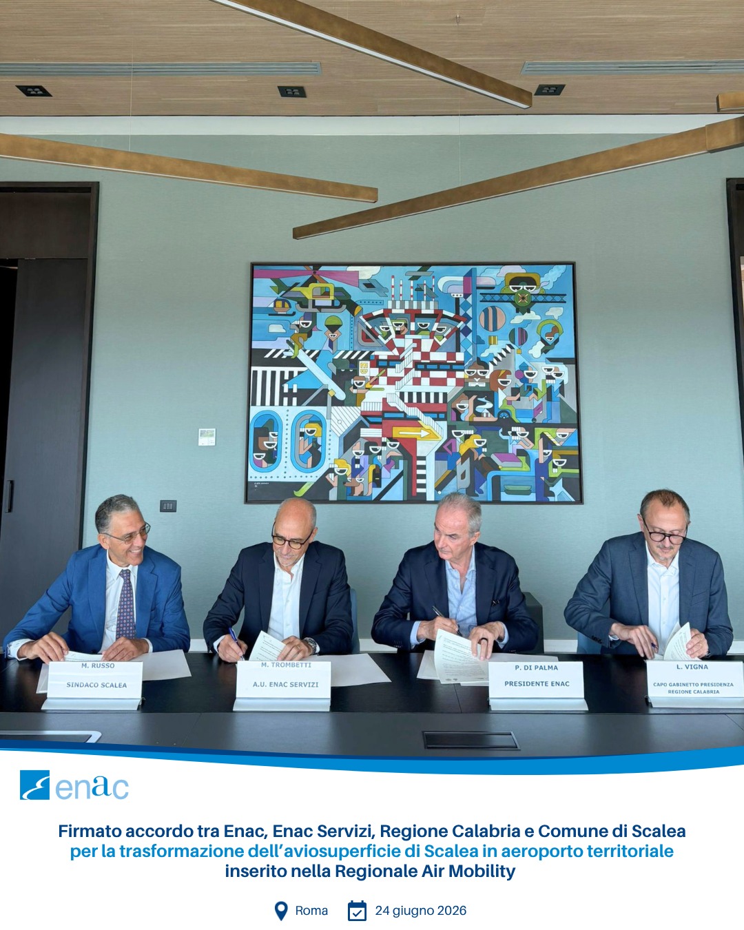 Firmato accordo tra Enac, Enac Servizi, Regione Calabria e Comune di Scalea per la trasformazione dell’aviosuperficie di Scalea in aeroporto territoriale inserito nella Regionale Air Mobility