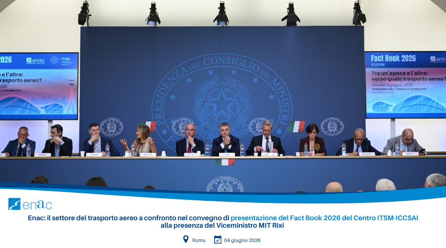 Enac: il settore del trasporto aereo a confronto nel convegno di presentazione del Fact Book 2026 del Centro ITSM-ICCSAI alla presenza del Viceministro MIT Rixi