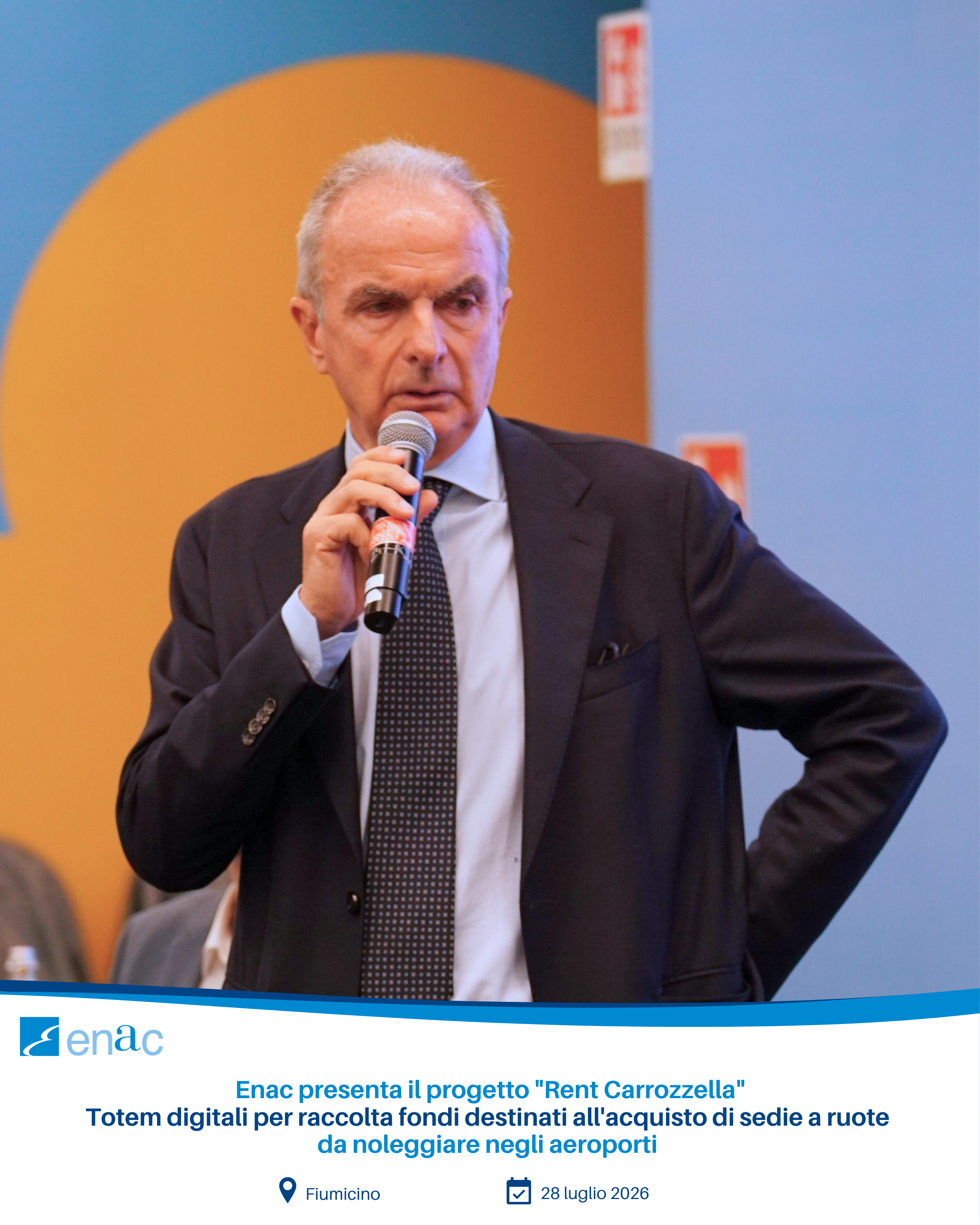 Home News e comunicazioni News e media Enac presenta il progetto “Rent Carrozzella”: totem digitali per raccolta fondi destinati all’acquisto di sedie a ruote da noleggiare negli aeroporti Enac presenta il progetto “Rent Carrozzella”: totem digitali per raccolta fondi destinati all’acquisto di sedie a ruote da noleggiare negli aeroporti
