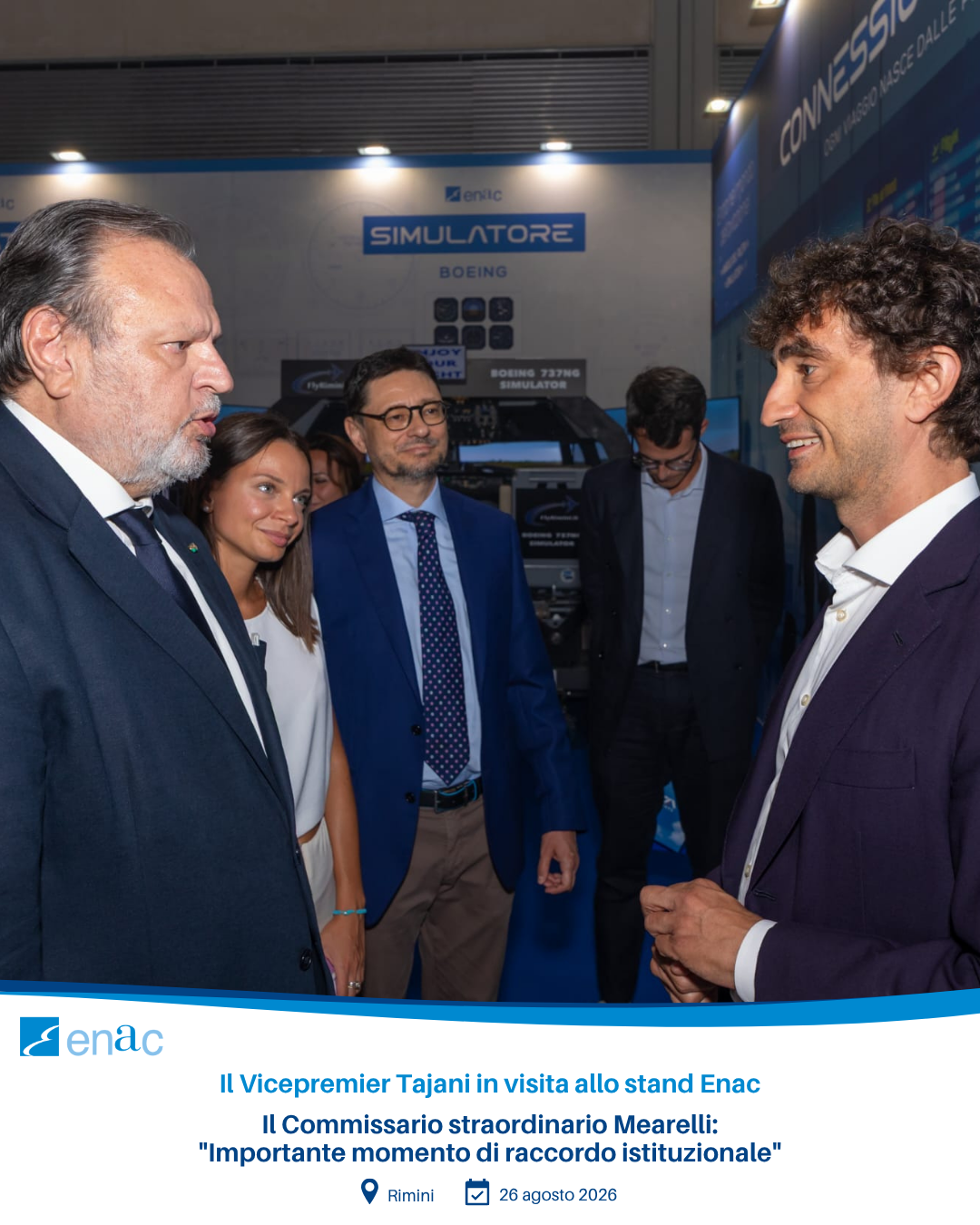 Il Vicepremier Tajani in visita allo stand Enac - Il Commissario straordinario Mearelli: "Importante momento di raccordo istituzionale"