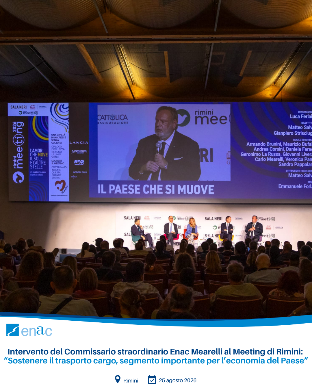 Intervento del Commissario straordinario Enac Mearelli al Meeting di Rimini: “Sostenere il trasporto cargo, segmento importante per l’economia del Paese”