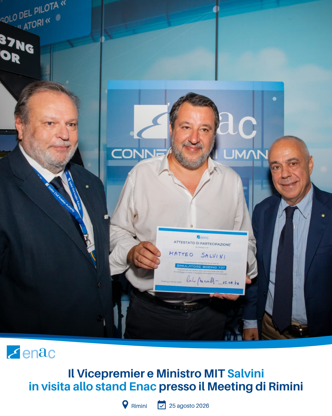 Il Vicepremier e Ministro MIT Salvini in visita allo stand Enac presso il Meeting di Rimini