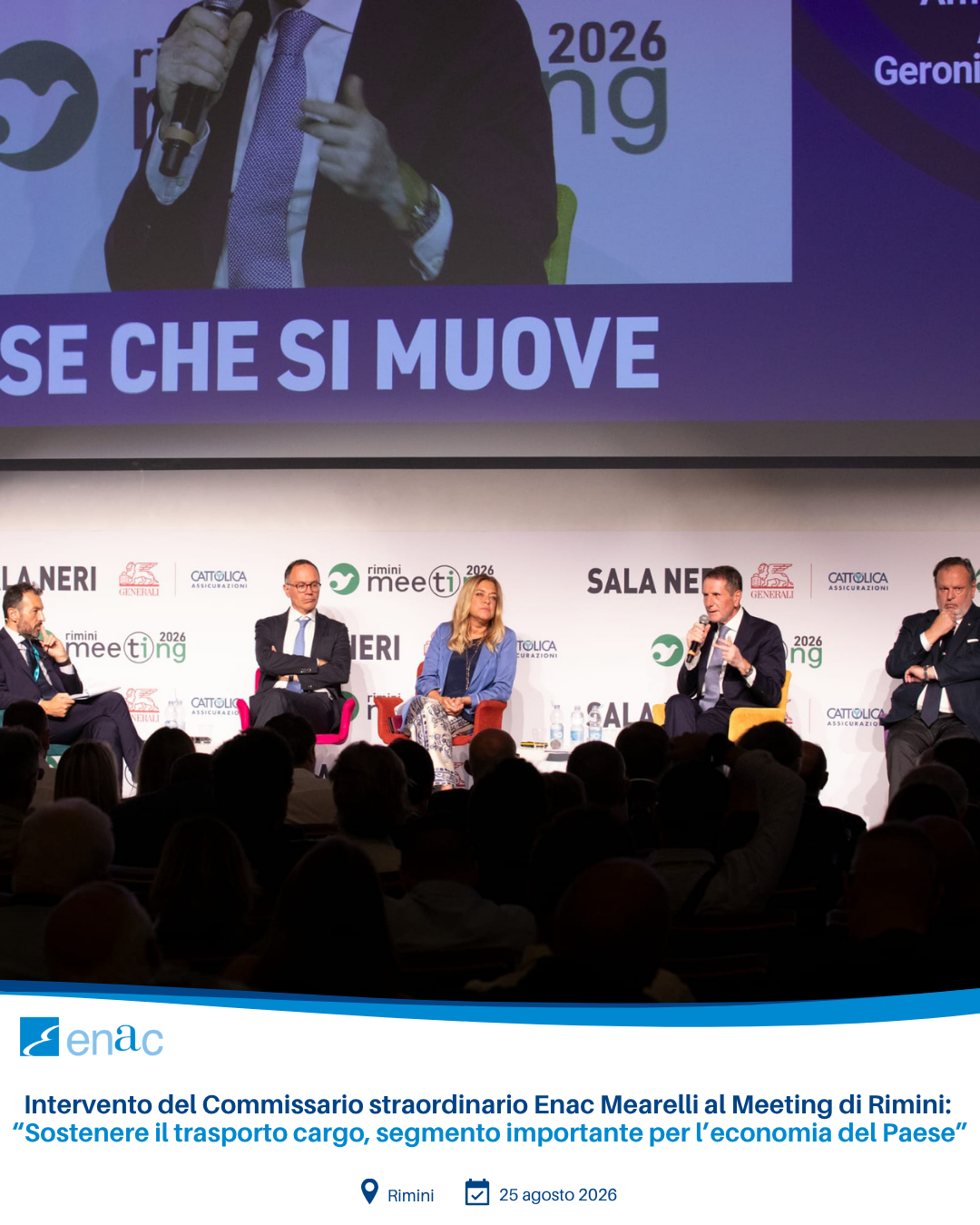 Intervento del Commissario straordinario Enac Mearelli al Meeting di Rimini: “Sostenere il trasporto cargo, segmento importante per l’economia del Paese”