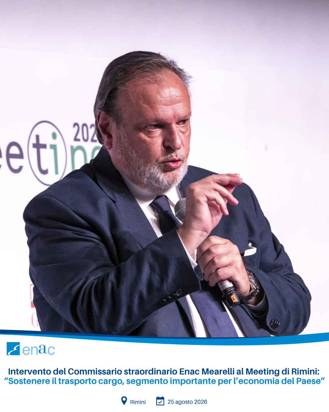 Intervento del Commissario straordinario Enac Mearelli al Meeting di Rimini: “Sostenere il trasporto cargo, segmento importante per l’economia del Paese”