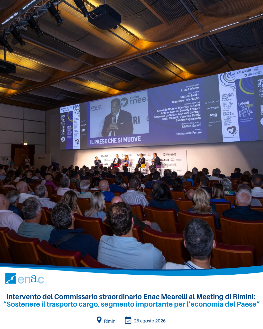 Intervento del Commissario straordinario Enac Mearelli al Meeting di Rimini: “Sostenere il trasporto cargo, segmento importante per l’economia del Paese”