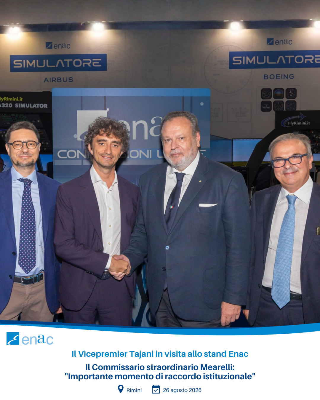 Il Vicepremier Tajani in visita allo stand Enac - Il Commissario straordinario Mearelli: "Importante momento di raccordo istituzionale"