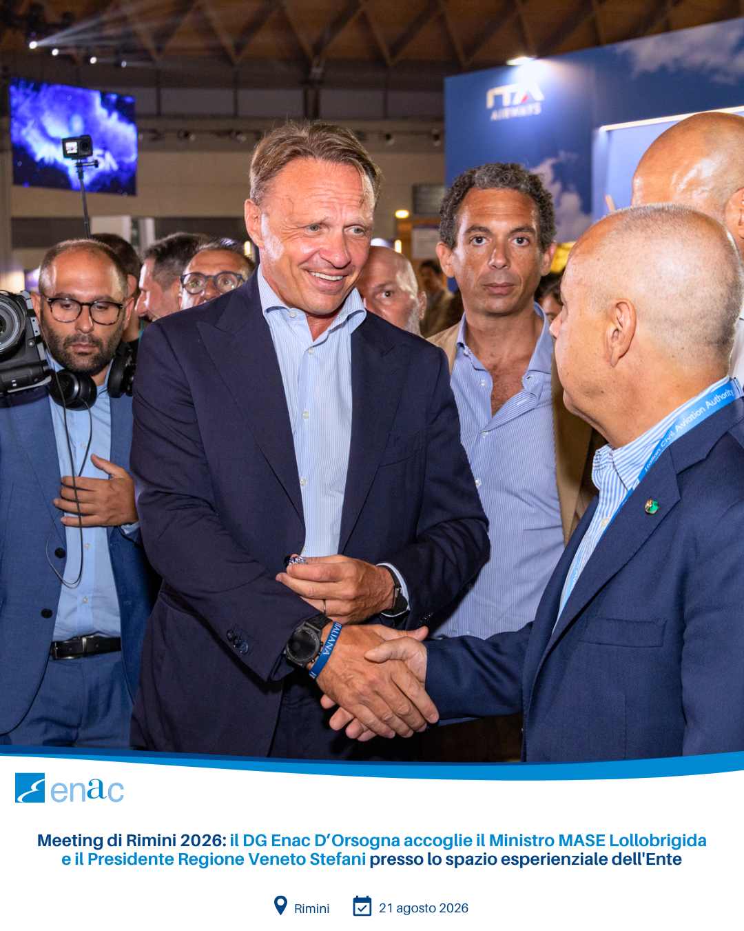 Meeting di Rimini 2026: il DG Enac D’Orsogna accoglie il Ministro MASE Lollobrigida e il Presidente Regione Veneto Stefani presso lo spazio esperienziale dell'Ente