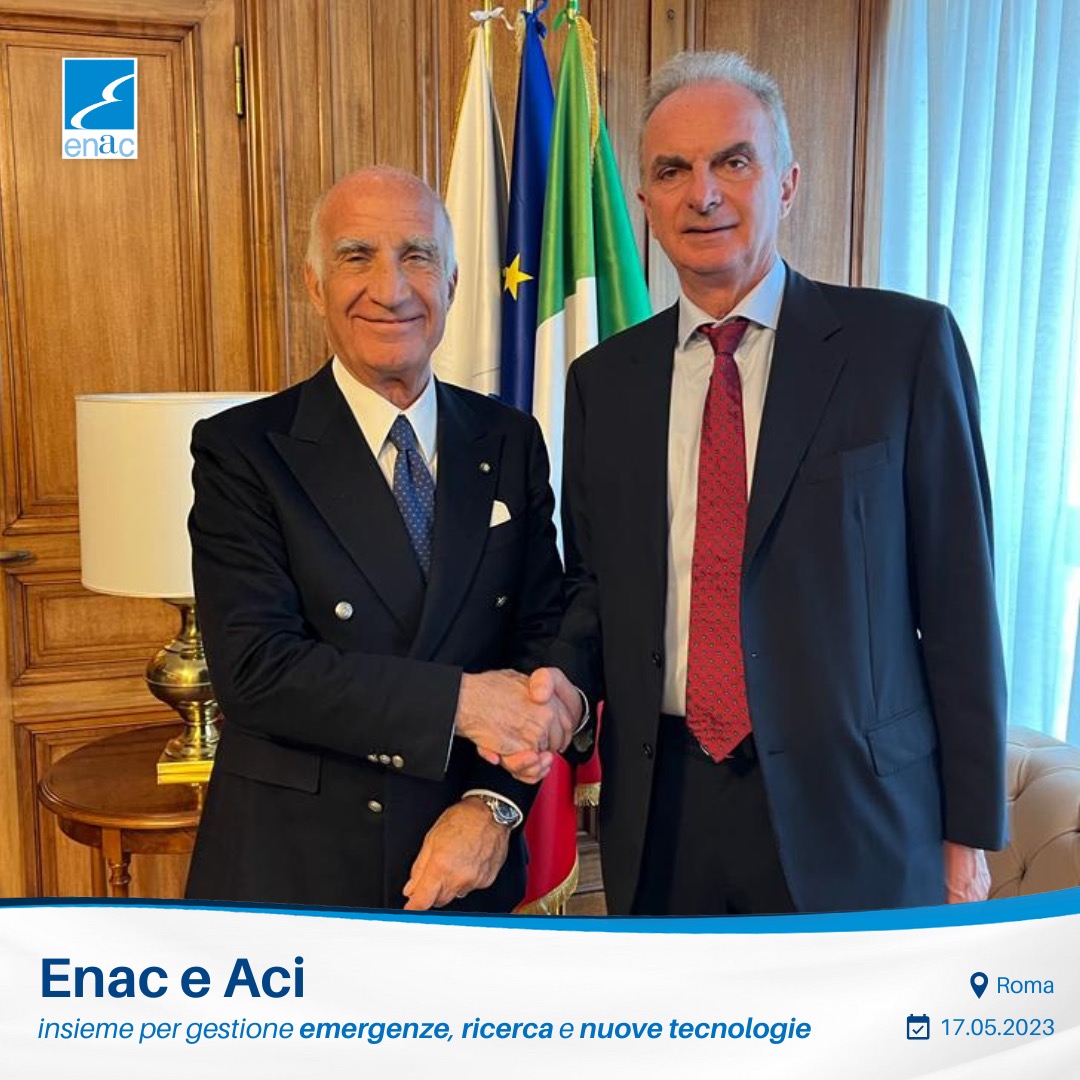 ACI e ENAC siglano accordo di collaborazione: Gestione emergenze, ricerca e sviluppo di nuove tecnologie per la realizzazione di una mobilità di servizio