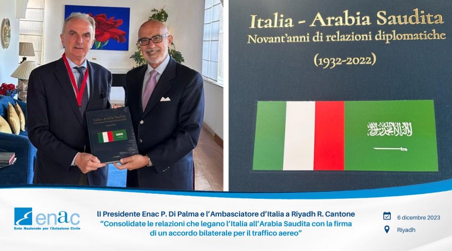 Importante vertice oggi a Riyadh tra il Presidente Enac Pierluigi Di Palma e l’Ambasciatore d'Italia a Riyadh…