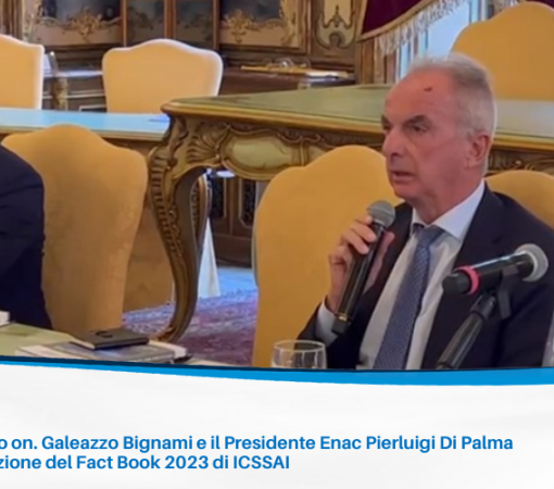 Il Viceministro on. Galeazzo Bignami e il Presidente Enac Pierluigi Di Palma  alla presentazione del Fact Book 2023 di ICSSAI